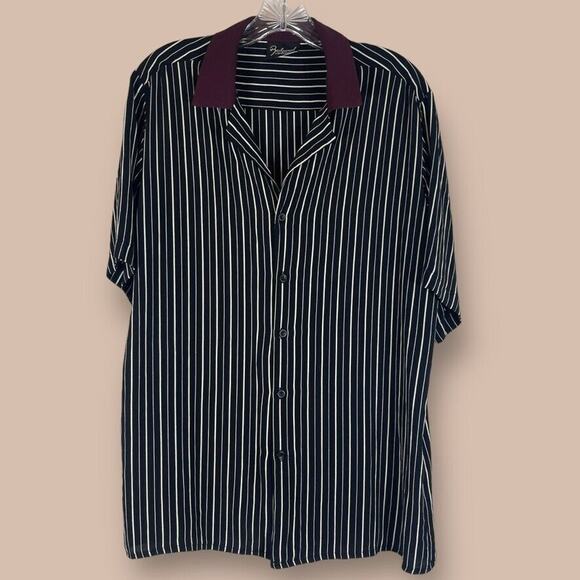 Reclaimed Vintage Other - Reclaimed Vintage Shirt Mens Small Black Striped Viscose Button Up Short Sleeve